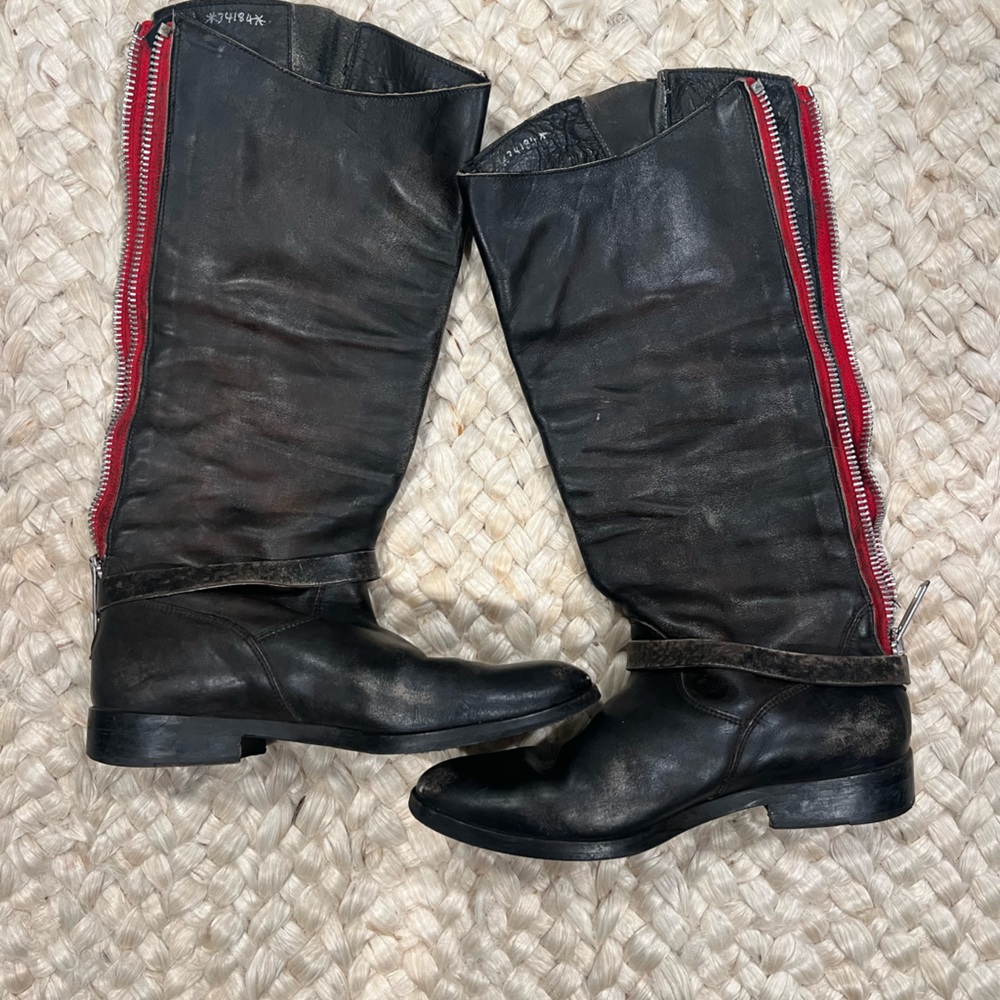 Golden Goose Tall Black Boots Red Zipper - Picture 12 of 12